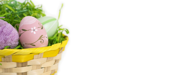 Isolated Easter eggs basket greeting card banner