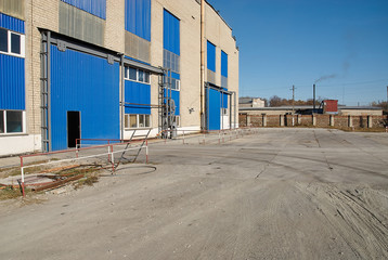 Facade of large industrial warehouse