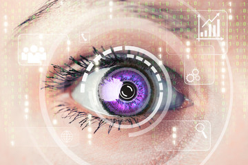 Cyber woman with matrix eye concept
