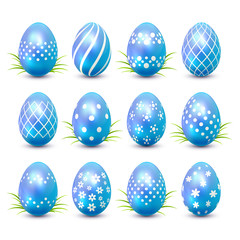 Set of blue Easter eggs