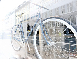 Bicycle on display in shop window