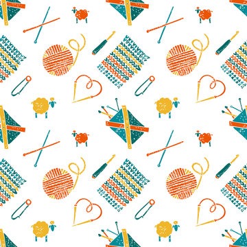 Seamless pattern on a knitting theme, accessories