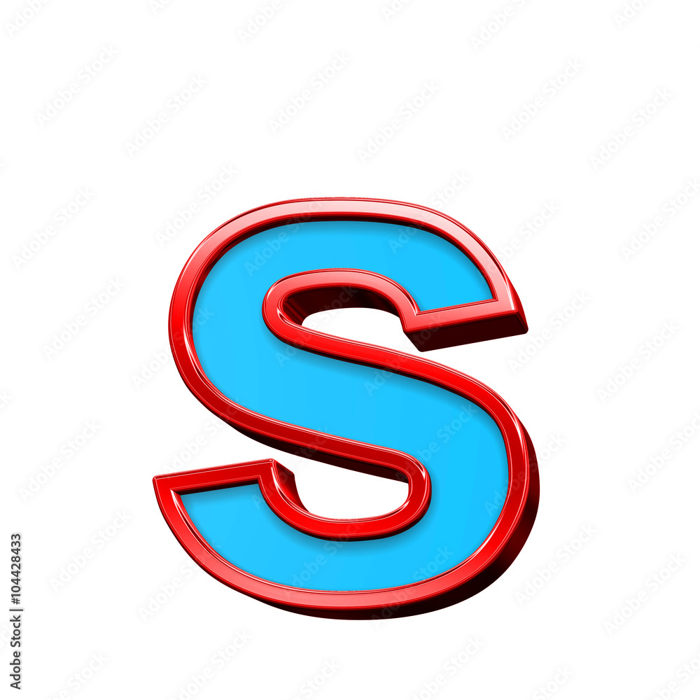 Fototapete one lower case letter from blue glass with red frame alphabet set, isolated on white. computer gener