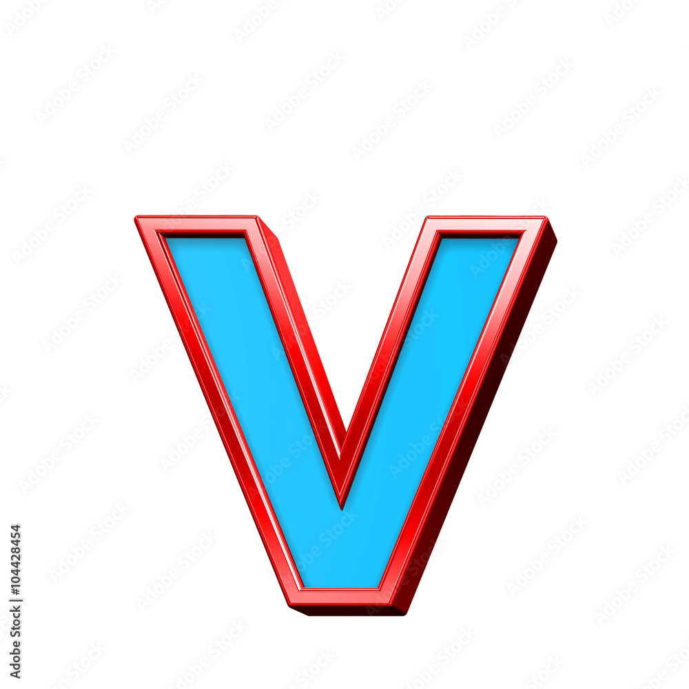 Fototapete one lower case letter from blue glass with red frame alphabet set, isolated on white. computer gener