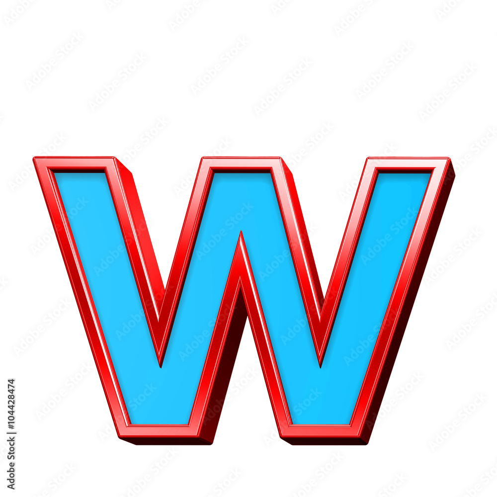 Fototapete one lower case letter from blue glass with red frame alphabet set, isolated on white. computer gener