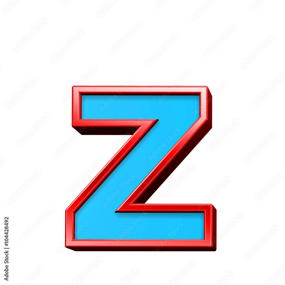 Fototapete one lower case letter from blue glass with red frame alphabet set, isolated on white. computer gener