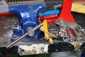 Workshop scene. Tools on the table