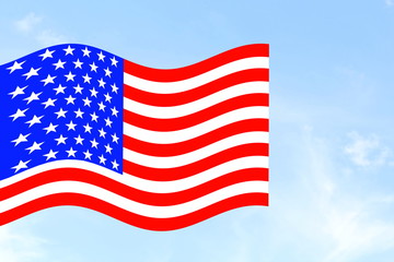 Obraz premium us or American flag waving in blue sky 