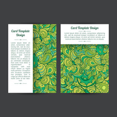 Vector set of green summer boho paisley card template designs, perfect for brochure covers, leaflets, flyers, cards and invitations. Eco doodle design.