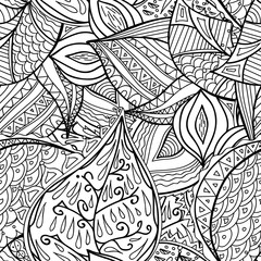Vector doodle seamless pattern. Coloring book for adult and children.Coloring page. Outline abstract wavy drawing.