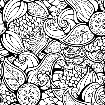 Vector doodle seamless pattern. Coloring book for adult and children.Coloring page. Outline abstract wavy drawing.