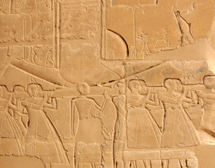 the sacred barque bas relief sculpture from the Ramesseum