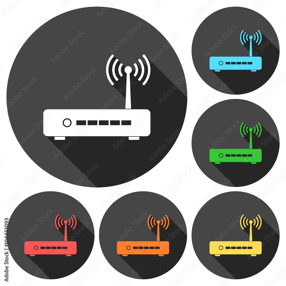 Poster router icons set with long shadow