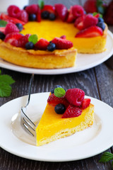Lemon cake with summer berries.