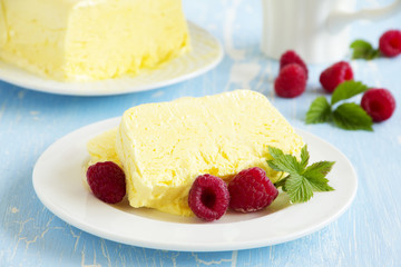 Lemon Semifreddo with raspberry.