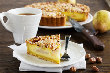 Pear pie with nuts and mascarpone.