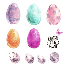Watercolor Happy Easter set, Colored eggs, 