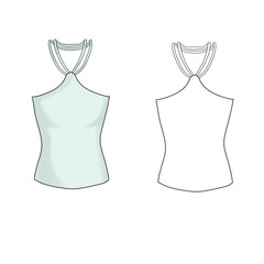 Fashion Illustration - Flat technical sketch template - Tank top with strings collar neck