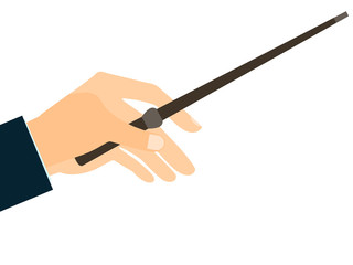 Magic wand. Hand holding a wand on a white background. Vector illustration.