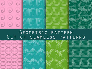 Geometric seamless patterns. Set. For wallpaper, bed linen, tiles, fabrics, backgrounds. Collection of vector illustrations.