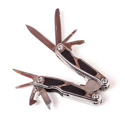 Steel multitool knife isolated on white background