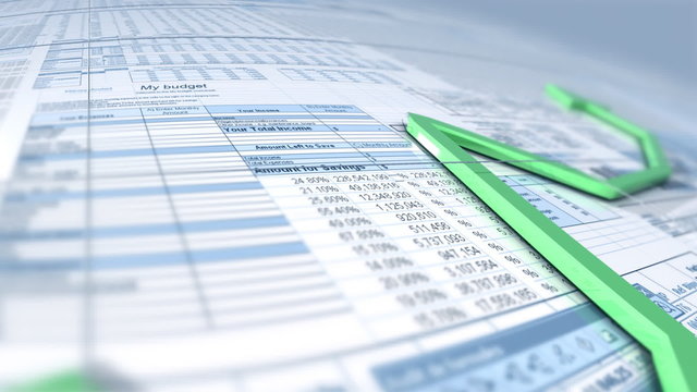 Growing chart over huge economic/scientific spreadsheet, seamless loop, depth of field, HD1080p