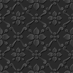 Seamless 3D elegant dark paper art pattern 263 Cross Round Flower
