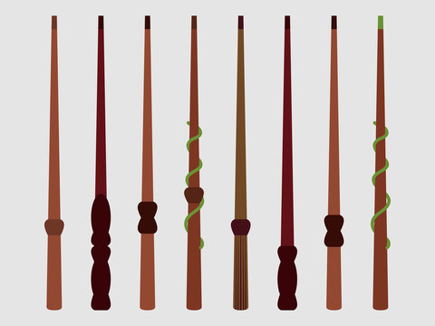 Magic wands. Magic and magical objects. Tool wizard. Vector illustration.