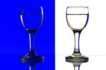 two glasses of blue, white