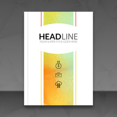 Colorful Business background watercolor stain design. Cover Brochure Magazine flyer report modern unusual template layout mockup infographic. Vector illustration