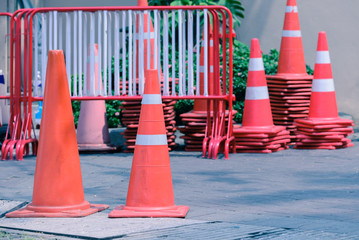  Traffic cone and metal barricade use for construction area protect.