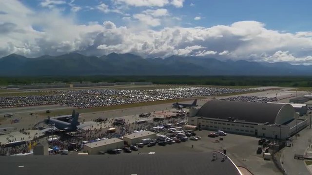 Time lapse view of an airshow from high above.