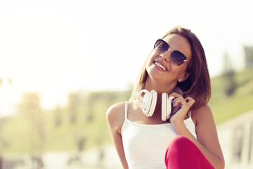 Teenager girl having time in outdoors