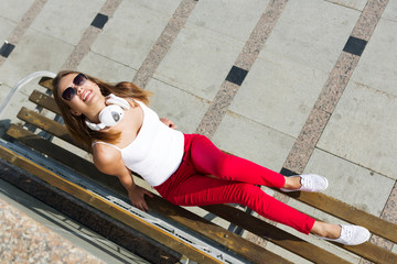 Teenager girl having time in outdoors