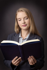 Model reading a book