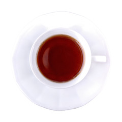White cup of tea on a white background