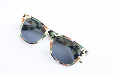 sunglasses on white background, selective focus