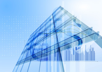 Modern blue glass wall of office building