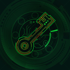 Graphic of key in technological look.