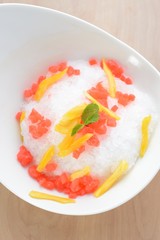 crush ice dessert with coconut milk and jack fruit