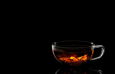 cup of tea on a black background