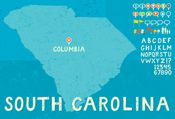 Map of South Carolina with icons