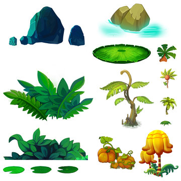 Illustration: Isolated Natural Elements Set 3 - Game Assets Design