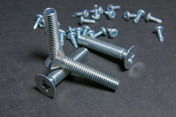 Bolts and Screws on grey. Left upright bolt