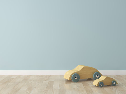 wooden car toy in the kids room 