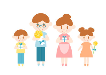 父の日のイラスト: プレゼントを持つ家族