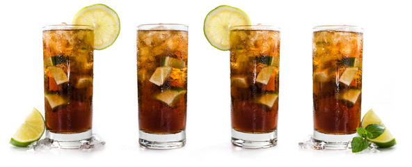 Longdrinks (Cuba Libre) isolated on white
