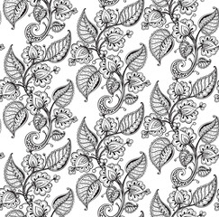 Vector seamless pattern with hand drawn fancy flower branch