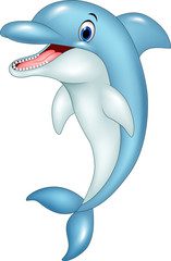 Naklejka premium Cartoon funny dolphin jumping