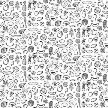 Vegetables and fruits Seamless hand drawn pattern